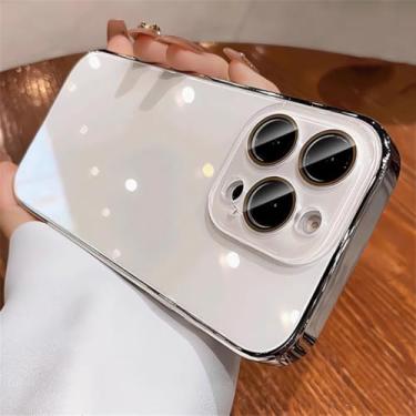 Imagem de Capa protetora de luxo com revestimento cromado e acabamento brilhante para iPhone 15, 16 Pro Max, Air 14, 13, 12 e 11 com lente de vidro cristal (para iPhone 15 Pro/Branco)