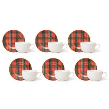 Imagem de Jogo De Xícaras Copa E Cia 12 Peças Aquarelle Em Cerâmica Xadrez Natal