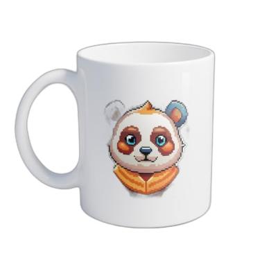 Imagem de Caneca Xícara de Café Porcelana 300ml Com Desenho Pixel Art Urso Panda