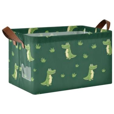 Imagem de Cestos de jacarés verdes fofos para organização e armazenamento de sala de jogos, grandes cestas decorativas de 48 x 28 x 25 cm para armazenamento de quarto, 1 pacote