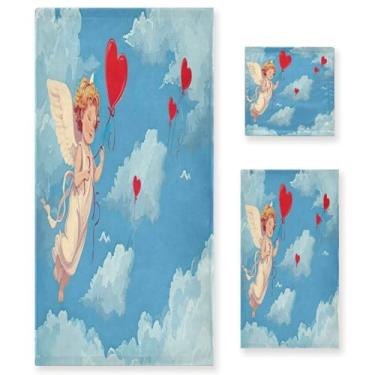 Imagem de Wassud Cute Love Angel Conjunto de 3 toalhas de banho para dia dos namorados, toalhas super macias e absorventes para banheiro, toalhas de banho de secagem rápida, toalha de banho para academia, spa