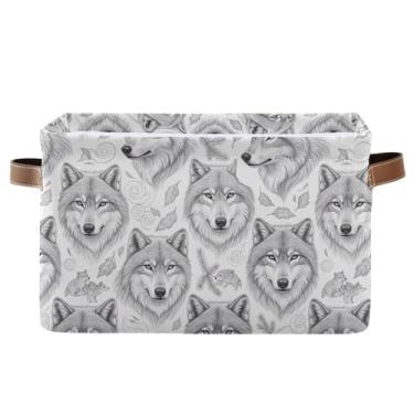 Imagem de Cestas de prateleira de 36 cm com alças – caixas de armazenamento decorativas de lona de tecido para escritório em casa, quarto, lobo cinza, 1 pacote