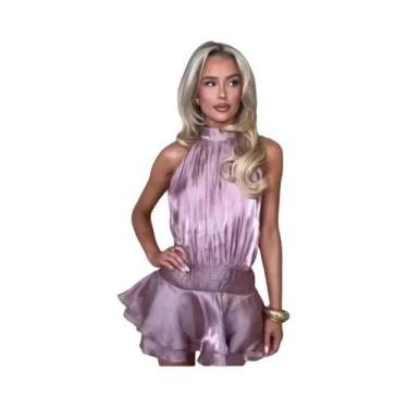 Imagem de Vestido Mini Elegante De Chiffon Com Alças Para Mulheres, Costas Desco