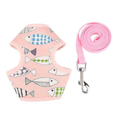 Imagem de Peitoral Kawaii Sushi para animais de estimação com design refletivo, sem puxão, macio, acolchoado, ajustável, com clipes duplos de coleira para cães e gatos pequenos, caminhada ao ar livre, rosa, P