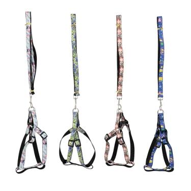 Imagem de Lovely Vibe Kit Peitoral e Guia para Cães e Gatos, Poliéster Estampado, Ajustável com Engate Inox, comprimento 1,20m, Design Confortável (Comprimento 1,2 m x Largura da guia 1,5 cm)