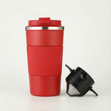Imagem de Copo Térmico 500ml para Café com Coador Inox Reutilizável | Parede Dupla, Tampa Antivazamento e Uso Diário (Vermelho)