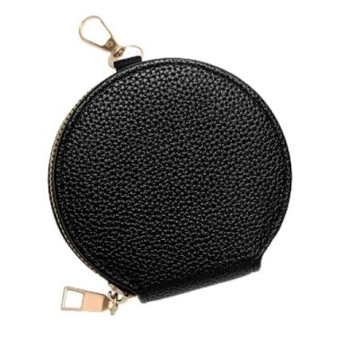 Imagem de Carteira feminina de couro genuíno com dobra dupla/tripla - Suporte minimalista para cartão de crédito com bloqueio de RFID e bolso para moedas, Preto, Casual