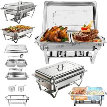 Imagem de NOVEVE Rechaud Retangular 11 Litros Buffet Inox 2cubas,rechaud inox 2banho Maria, Tampa Removível 1/2 Panelas Cuba Buffet Kit Rechaud Panela Inox