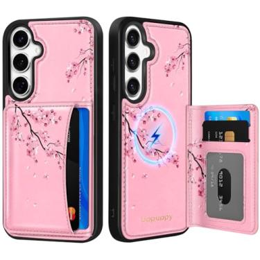 Imagem de Uppuppy Capa para Samsung Galaxy S25 Plus/S24 Plus com carteira - Compatível com MagSafe Cute Women Girls Couro Estético Titular Cartão de Crédito Capa de Telefone para S25Plus/S24Plus, Flor de