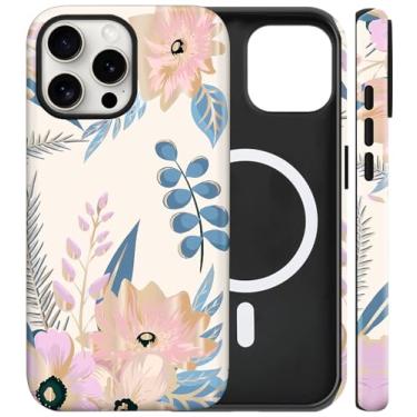 Imagem de flewfun Capa magnética para iPhone 16 Pro Max linda borboleta flor de lírio estampa floral, TPU fino à prova de choque e capa protetora de policarbonato rígido compatível com MagSafe projetada para