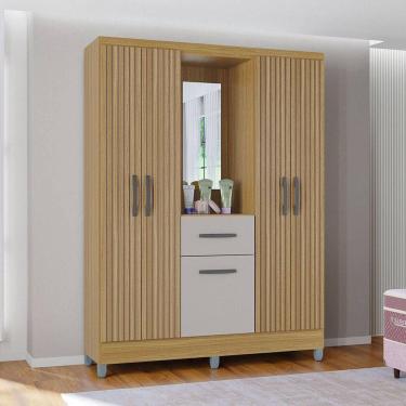 Imagem de Guarda Roupa Casal Com 5 Portas 1 Gaveta Atlas Poquema Damasco - Ripado - Offwhite