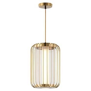 Imagem de Lustre moderno de estilo campestre com gaiola, luminária pendente de metal LED 3000K, estilo retrô de meados do século, com uma única lâmpada para iluminação interna de cozinha, ilha e banhe