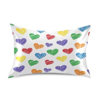 Imagem de Blueangle Fronha de cetim refrescante para cabelo e pele, fronha de travesseiro de giz de cera de coração para dia dos namorados, tamanho Queen 51 x 76 cm com fecho de envelope (47)