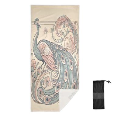 Imagem de Joitme Toalha de praia retrô bege pavão infantil, tamanho P, toalhas infantis, toalha de praia sem areia