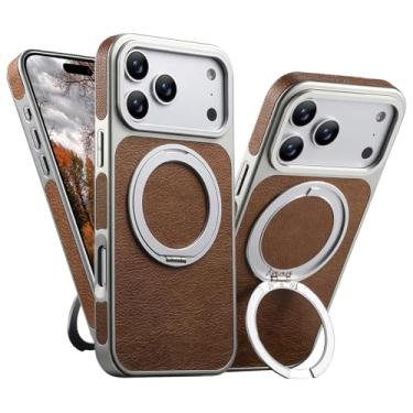 Imagem de LYJSMGZ Capa à prova de choque para iPhone 17 Pro Max/Air/17 Pro/17, suporte magnético de anel giratório de 360°, capa antirimpressão digital, suporta carregamento sem fio, latão, 17 Pro