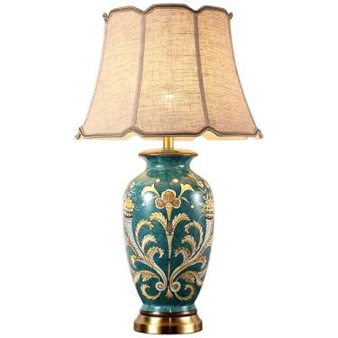 Imagem de Abajur de mesa em cerâmica vidrada pintada, abajur de cabeceira em porcelana de Jingdezhen com cúpula em formato de barril, vaso antigo chinês, abajur de mesa para quarto, luminária tradicio