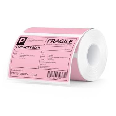 Imagem de MUNBYN Etiquetas térmicas diretas de 10 x 7,6 cm, adesivos brancos para impressora térmica, adesivos fortes, etiquetas de papel para correspondência, código de barras, 500 folhas/1 rolo, rosa