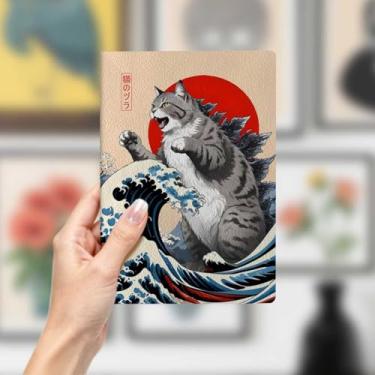 Imagem de Caderno de couro de gato, caderno A5 para anotações de escritório, agenda de 21 x 14,7 cm, agenda de viagem, presente para amantes de gatos, 24