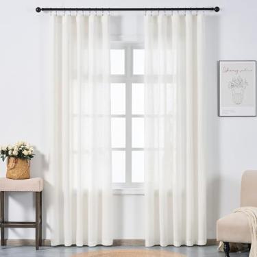 Imagem de Ftinala Cortinas transparentes de linho creme, 228 cm de comprimento, cortinas neutras texturizadas marfim para sala de estar, quarto, tratamentos de janela de porta de vidro deslizante costeiro