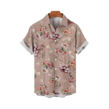Imagem de Camisa Floral Havaiana Masculina plus Size De Secagem Rápida Com Manga