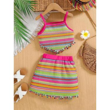 Imagem de Conjunto De Duas Peças Com Saia E Camisola De Tricô Jacquard Listrada 