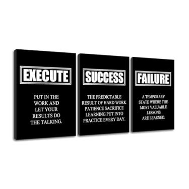 Imagem de Pôster motivacional com citação de sucesso Pintura em tela inspiradora Arte de parede Definição de falha de execução 3 peças de arte emolduradas positivas pretas para sala de estar escritório [91 cm L