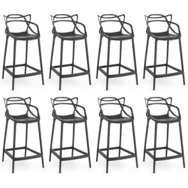 Imagem de Kit 8 Banquetas Média Allegra 66cm Design Cozinha/bancada - Preto