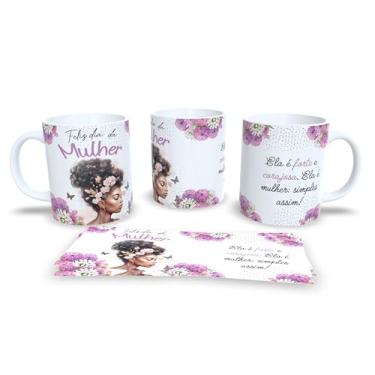 Imagem de Caneca de Cerâmica 325ml Dia da Mulher, Colorida, com Ilustração Floral e Frase Motivacional (18030)