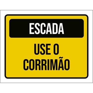 Imagem de Kit 5 Placas Sinalização - Escada Use Corrimão Amarela - Sinalizo