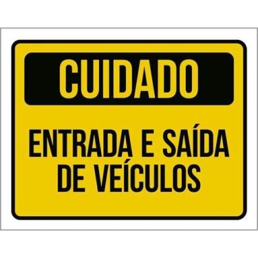 Imagem de Kit 3 Placa Cuidado Entrada E Saída Veículos Amarela 36X46 - Sinalizo