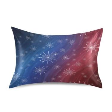 Imagem de Wassud Capa de almofada de cetim azul vermelho fogos de artifício para cabelo e pele fronhas de seda lisa queen size capas de travesseiro respiráveis com fecho de envelope