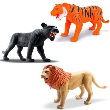 Imagem de 3 Unids Brinquedo Animal Realista Vinil Tigre Pantera Leão - Silmar Br