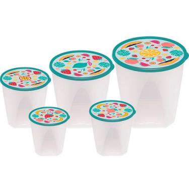 Imagem de Kit 5 Potes Plásticos Cozinha Transparentes Com Tampa - Jaguar Plastic