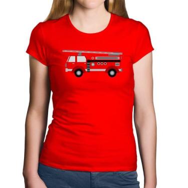 Imagem de Baby Look Algodão Caminhão de Bombeiro - Foca na Moda, Vermelho, GGG