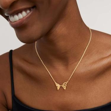 Imagem de Colar de borboleta elegante banhado a ouro 14 K com pingente de borboleta joia feminina delicada joia animal, Medium, Latão, Sem Pedra Preciosa