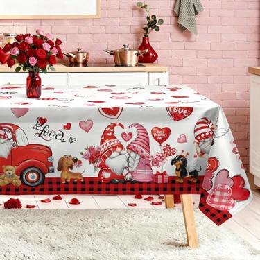 Imagem de Arquiel Toalha de mesa retangular para o dia dos namorados, lavável na máquina, coração do amor, 213 x 152 cm, capa de mesa de gnomo de poliéster para cozinha, jantar, festa, decoração ao ar livre