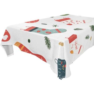 Imagem de Blueangle Toalha de mesa de meias de Natal – Toalha de mesa quadrada de poliéster impermeável e resistente a manchas para ambientes internos e externos, 137 x 137 cm (128)