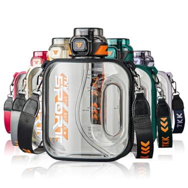 Imagem de TKK Garrafa de água de 1,5 litro com palha, garrafa de água de plástico de grande capacidade, pode ser lavada na lava-louças, 1/2 galão, 1,5 L, jarro de garrafa de água, livre de BPA, Tritan para