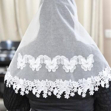 Imagem de Véu Ccb Congregação Cristã Aplique Borboleta 3D Pedras Strass (modelo 