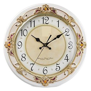 Imagem de AkosOL Relógio de parede moderno relógio de quartzo europeu criativo à prova d'água relógio de parede para sala de estar relógio de parede mudo relógios de parede redondos para sala de estar (cor: A