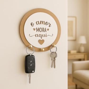 Imagem de Porta-Chaves Decorativo O Amor Mora Aqui redondo em relevo