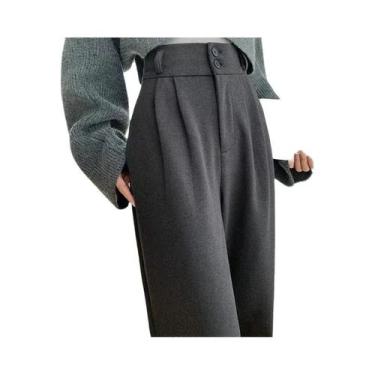 Imagem de Calças De Lã De Cintura Alta E Pernas Largas Para Mulheres Outono Inve