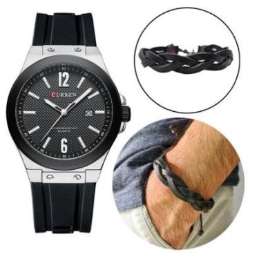 Imagem de Kit Relógio Masculino Original Curren Aço + Bracelete Couro-Masculino
