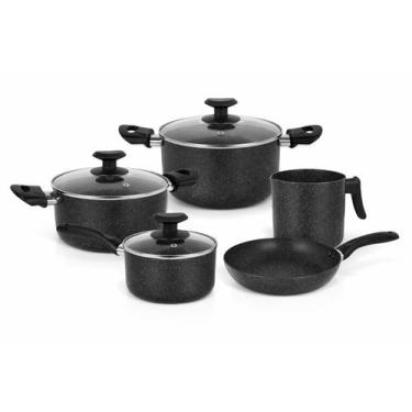 Imagem de Jogo de Panelas Indução 5 Peças Cerâmica Antiaderente Com Tampa de Vid
