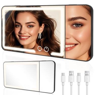 Imagem de Viseira de sol para carro, espelho de maquiagem com luz e ampliação de 3x, espelho de maquiagem com luz LED sensível ao toque para viseira de sol, recarregável, 3 cores, regulagem, acessórios