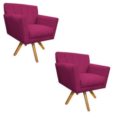 Imagem de kit 02 Poltronas Laura Base Giratória de Madeira Suede Pink - Doce Son
