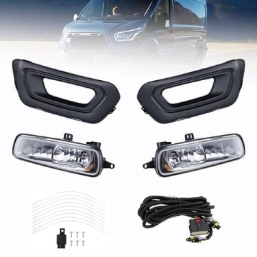 Imagem de Kit de fiação de faróis de neblina esquerda e direita com biséis compatível com Ford Transit E-Transit 2020-2024 SAE compatível com lente transparente de alta penetração substituição OEM # F1EZ15200A