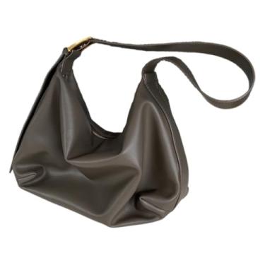 Imagem de NLAIOUSL Bolsa de ombro moderna de couro PU cor sólida bolsa transversal grande capacidade com compartimentos espaçosos