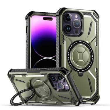 Imagem de HUHUCASE Capa magnética para celular com suporte de anel, adequada para iPhone 11/12/13/14/15/16Promax capa protetora antiqueda com armadura dourada (verde militar, iPhone13ProMax)