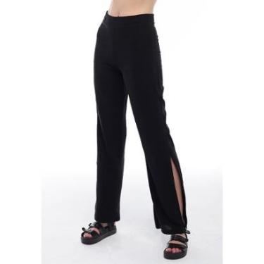 Imagem de Calça Social Preta Feminina de Crepe com Abertura Sob-Feminino